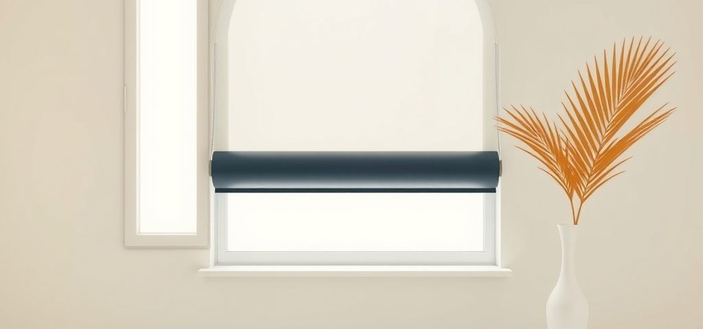 Escena minimalista con persiana enrollable en Barcelona, sugiriendo confiabilidad en reparación de persianas automáticas.