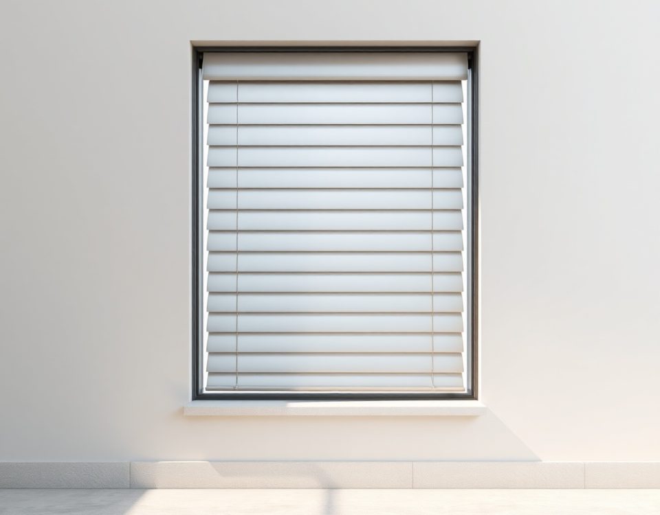 Panel de persianas metálicas anodizadas en un marco minimalista, ideal para locales comerciales. Cuales son las persianas metalicas mas recomendadas para locales comerciales.