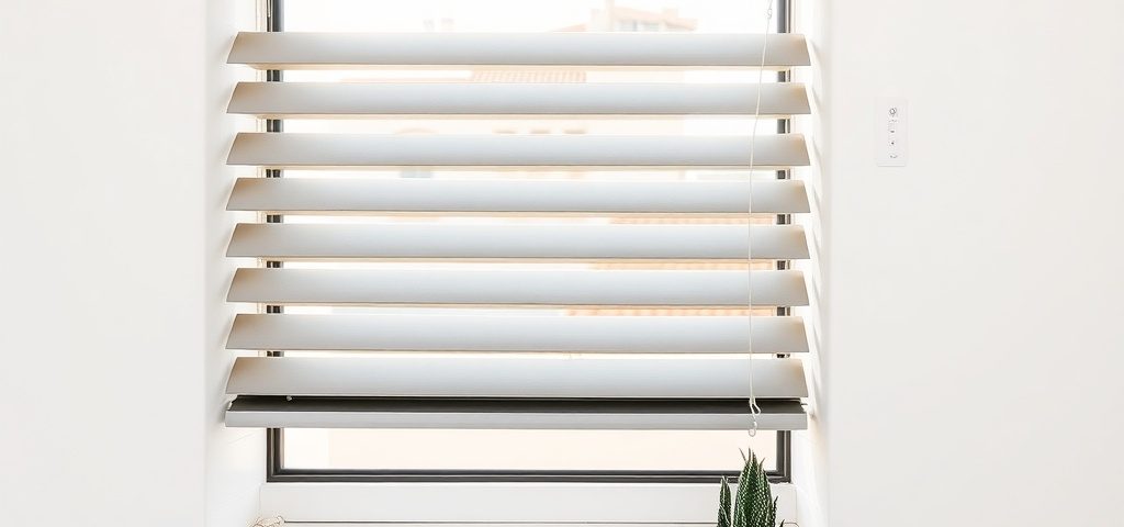 Ventana cuadrada con persianas metálicas, maceta de suculenta y silueta de Barcelona; mejores servicios de instalación de persianas metálicas residenciales en Barcelona. Ventana cuadrada con persianas metálicas, maceta de suculenta y silueta de Barcelona; mejores servicios de instalación de persianas metálicas residenciales en Barcelona.