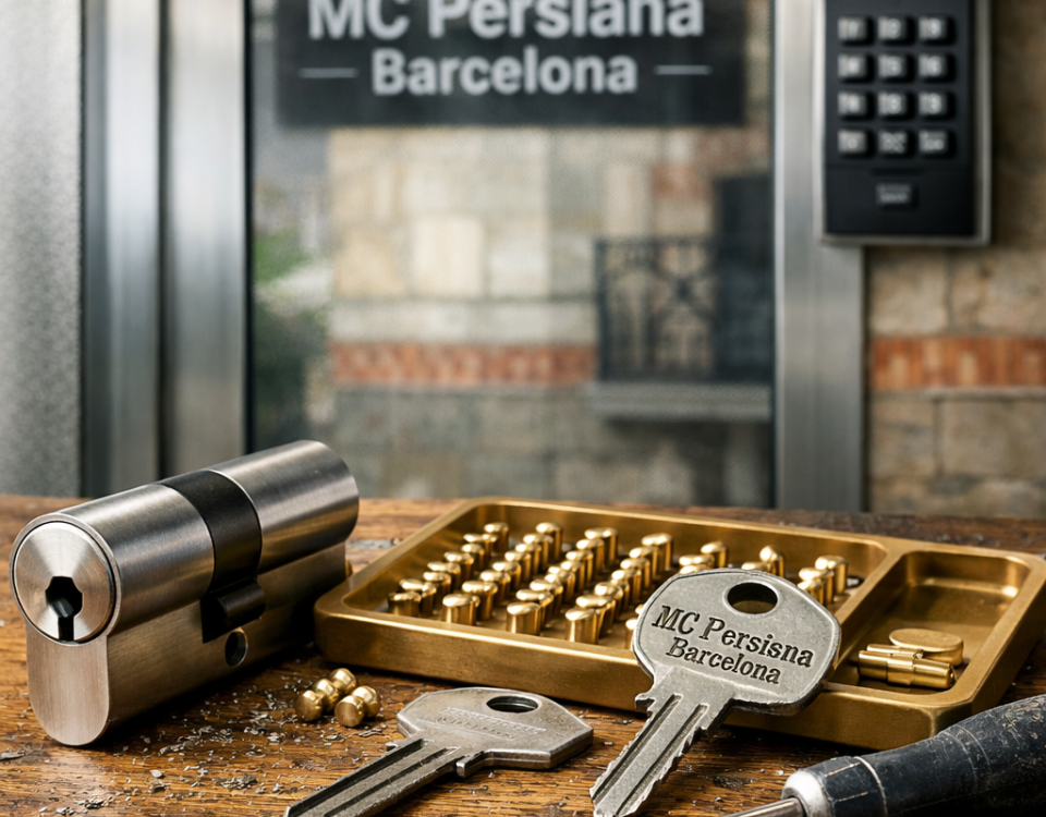 Estudio de seguridad comercial: cilindro de cerradura, llaves y puerta de vidrio en Barcelona. Quien ofrece el mejor servicio de cerrajeria para locales comerciales en Barcelona.