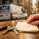 Mano sosteniendo un folleto en una mesa de café, con llaves y un ambiente cálido en Barcelona. Donde conseguir una tarifa competitiva para servicios de cerrajería en Barcelona.