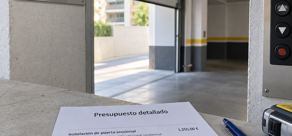 Presupuesto legible junto a puerta seccional; Busco un proveedor para instalar puertas de garaje en Hospitalet Donde puedo contratar servicios