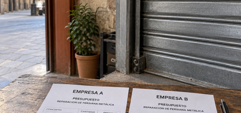 Presupuestos de reparaciu00f3n junto a una persiana metu00e1lica; Encuentra las mejores empresas para reparar persianas metalicas en Barcelona.