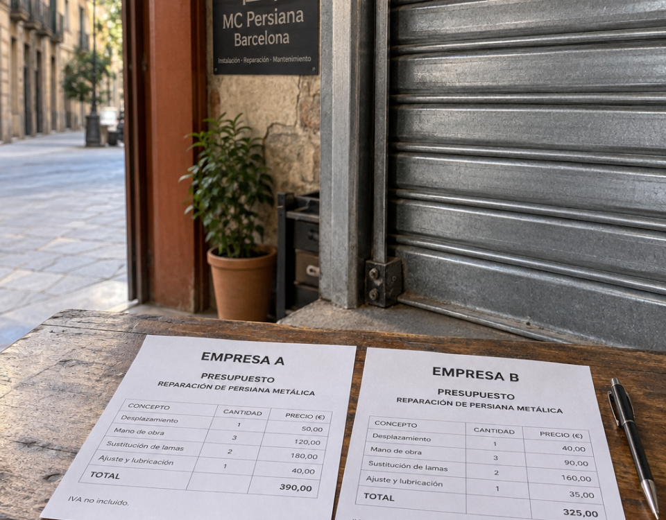 Presupuestos de reparaciu00f3n junto a una persiana metu00e1lica; Encuentra las mejores empresas para reparar persianas metalicas en Barcelona.