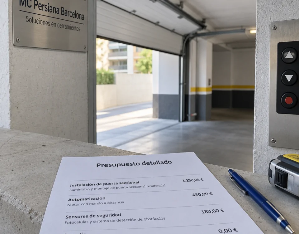 Presupuesto legible junto a puerta seccional; Busco un proveedor para instalar puertas de garaje en Hospitalet Donde puedo contratar servicios